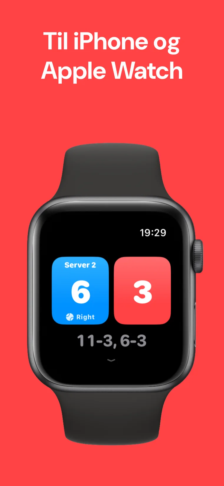 Til iPhone og Apple Watch — Pickleball Scoreboard på Apple Watch med Hurtig kamp, Tilpas kamp og Historik muligheder