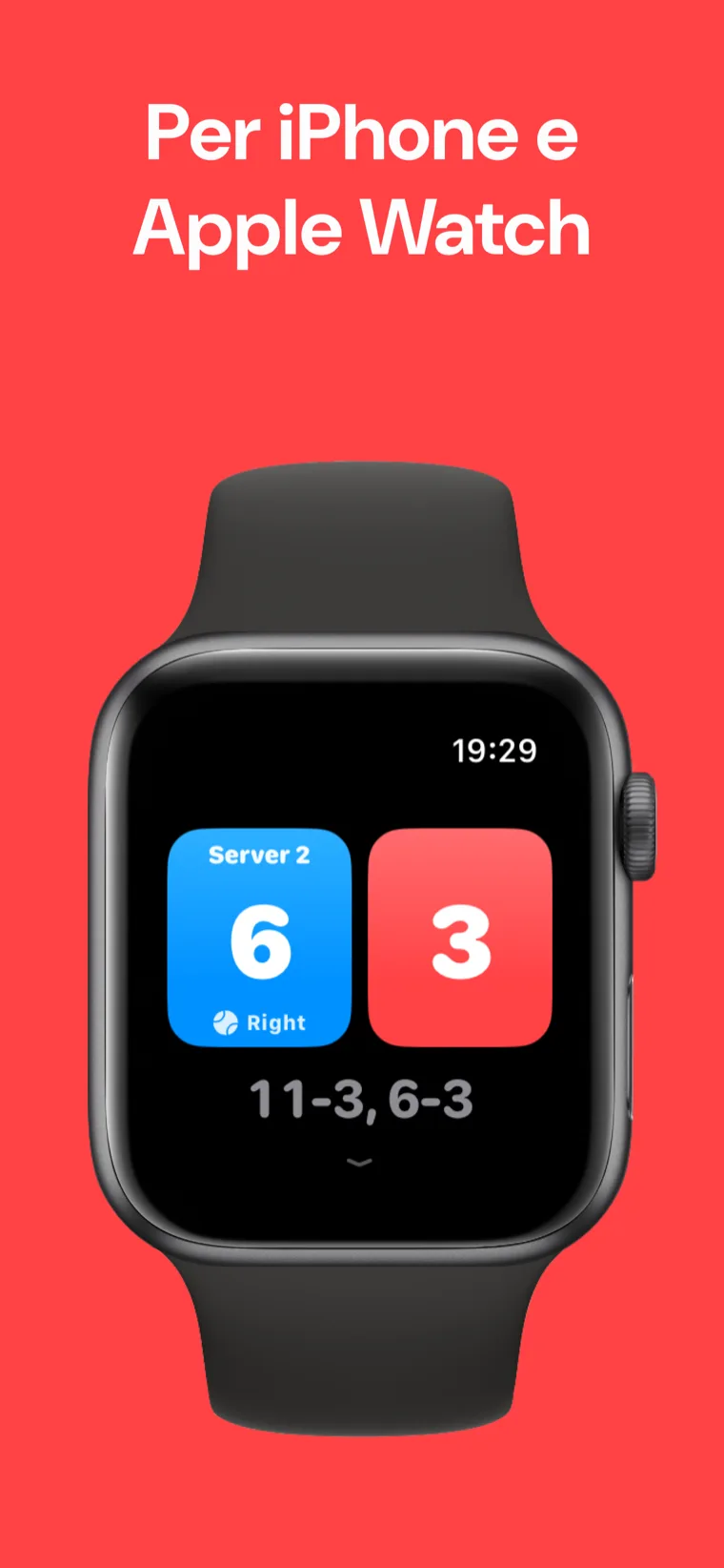 Per iPhone e Apple Watch — Pickleball Punteggio su Apple Watch con le opzioni Match rapido, Personalizza partita e Cronologia