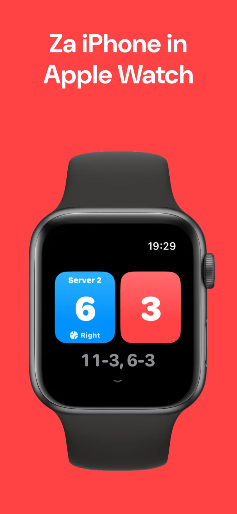 Za iPhone in Apple Watch — Pickleball Rezultat na Apple Watch z možnostmi: Hitra tekma, Prilagodi tekmo in Zgodovina