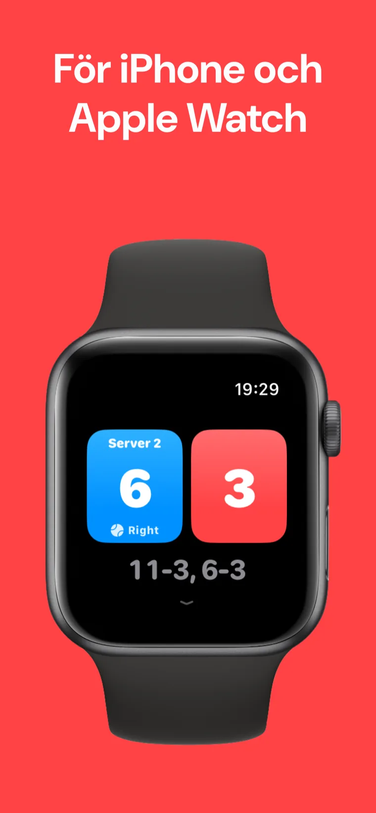 För iPhone och Apple Watch — Pickleball Poäng på Apple Watch med alternativen Snabbmatch, Anpassa match och Historik